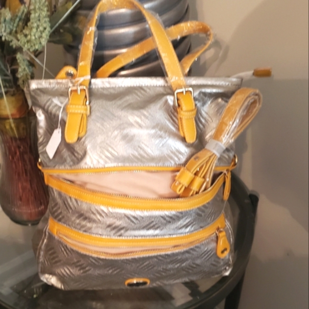 Bella Tote large Capacity Bag Silver & muster yellow - Picture 3 of 8